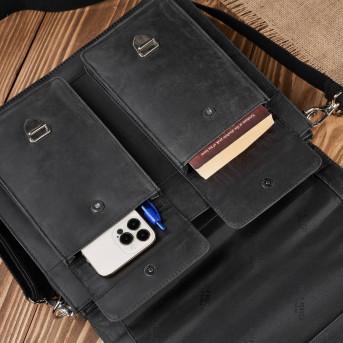 TORBA MĘSKA NA RAMIĘ SKÓRZANA VINTAGE CZARNA PAOLO PERUZZI T-100-HBL