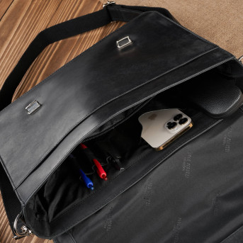 TORBA MĘSKA NA RAMIĘ SKÓRZANA AKTÓWKA VINTAGE CZARNA PAOLO PERUZZI T-99-HBL