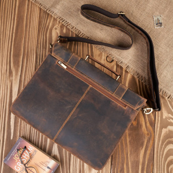 TORBA MĘSKA NA RAMIĘ SKÓRZANA AKTÓWKA VINTAGE BRĄZOWA PAOLO PERUZZI T-99-HBR