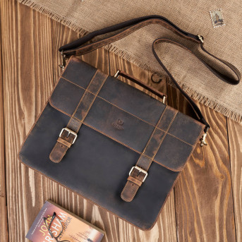 TORBA MĘSKA NA RAMIĘ SKÓRZANA AKTÓWKA VINTAGE BRĄZOWA PAOLO PERUZZI T-99-HBR