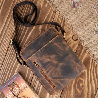 Saszetka męska skórzana na ramię brązowa vintage T-119-HBR