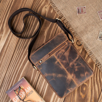 Saszetka męska skórzana na ramię brązowa vintage T-119-HBR