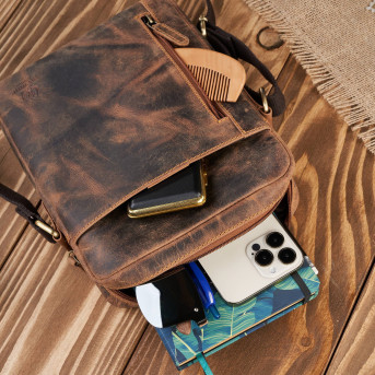 Saszetka męska skórzana na ramię brązowa vintage T-119-HBR