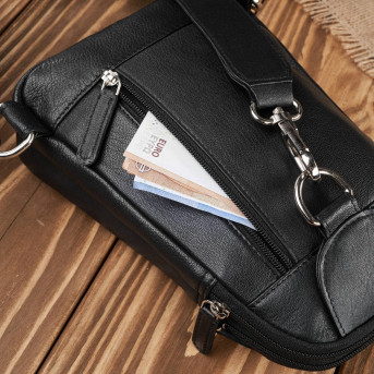 Plecak męski skórzany na jedno ramię na skos mały czarny T-118-BL