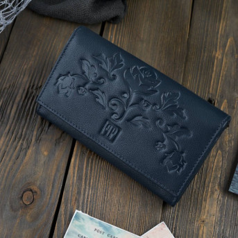 Portfel damski skórzany saszetka damska skórzana zestaw granatowy