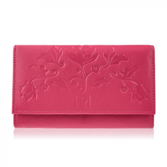 Portfel damski skórzany i brelok do kluczy zestaw różowy