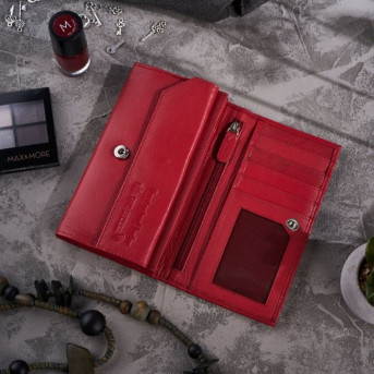 Portfel damski skórzany i brelok do kluczy zestaw czerwony