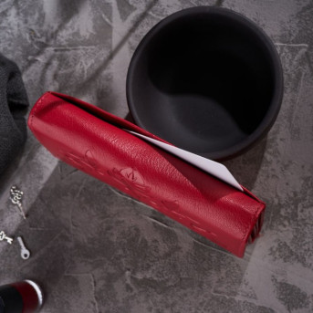 Portfel damski skórzany i brelok do kluczy zestaw czerwony