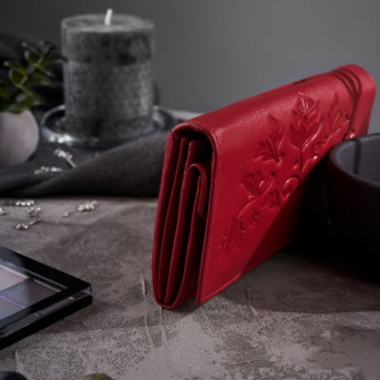 Portfel damski skórzany i brelok do kluczy zestaw czerwony