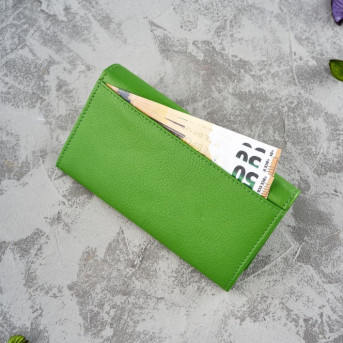 Portfel damski skórzany i brelok do kluczy zestaw zielony