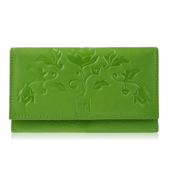 Portfel damski skórzany i brelok do kluczy zestaw zielony