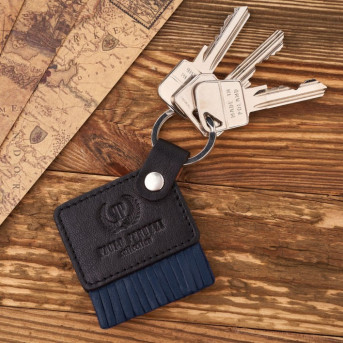 Portfel damski skórzany i brelok do kluczy zestaw granatowy