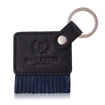 Portfel damski skórzany i brelok do kluczy zestaw granatowy