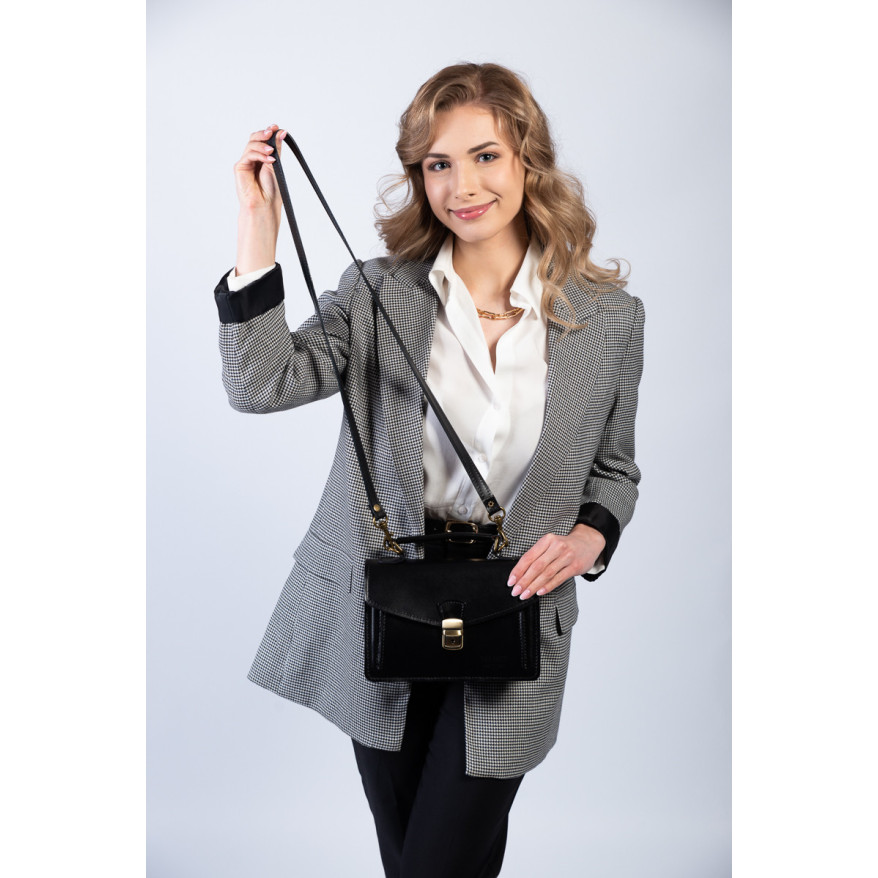 KLASYCZNA SKÓRZANA TOREBKA DAMSKA CZARNA PAOLO PERUZZI N07-BL