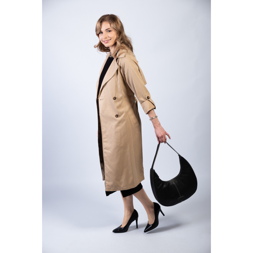 Torebka damska na ramię skórzana czarna półokrągła Paolo Peruzzi