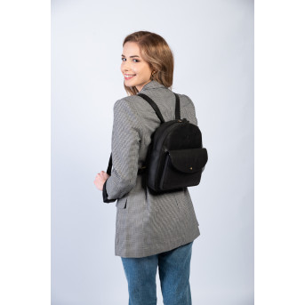 Plecaczek damski skórzany czarny vintage mały plecak miejski T-18-BL