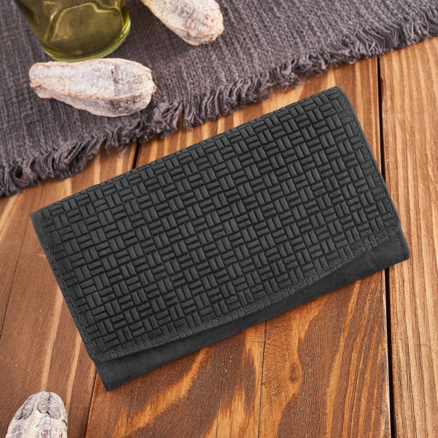 Portfel damski skórzany w stylu vintage duży czarny T-109-HBL