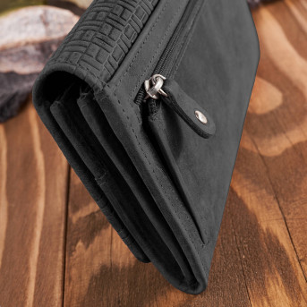 Portfel damski skórzany w stylu vintage duży czarny T-109-HBL