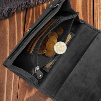 Portfel damski skórzany w stylu vintage duży czarny T-109-HBL