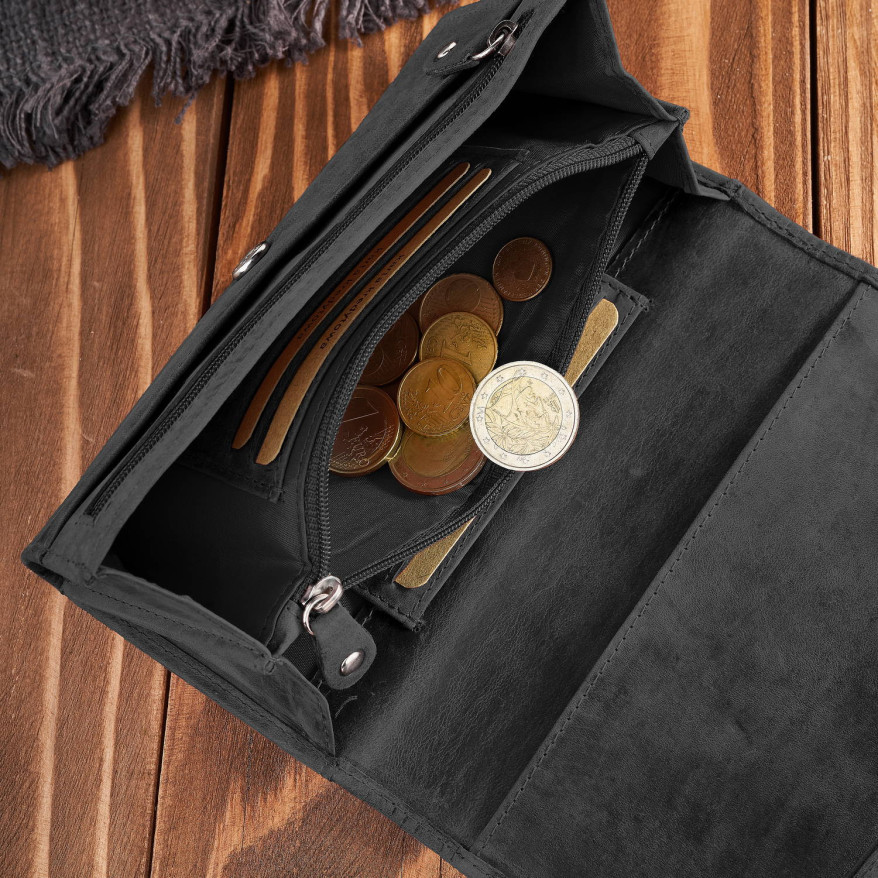 Portfel damski skórzany w stylu vintage duży czarny T-109-HBL