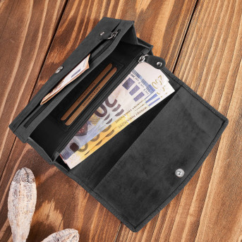 Portfel damski skórzany w stylu vintage duży czarny T-109-HBL