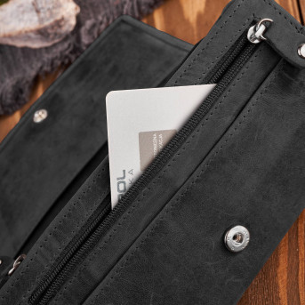 Portfel damski skórzany w stylu vintage duży czarny T-109-HBL