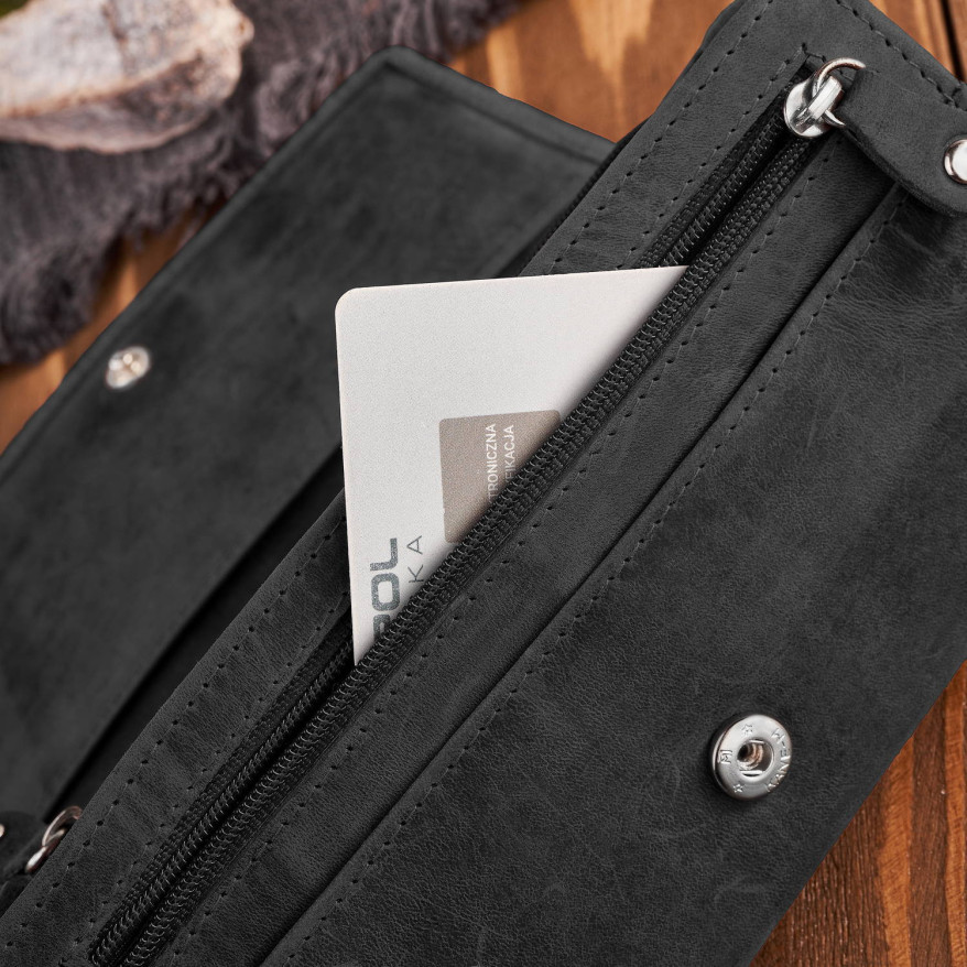 Portfel damski skórzany w stylu vintage duży czarny T-109-HBL