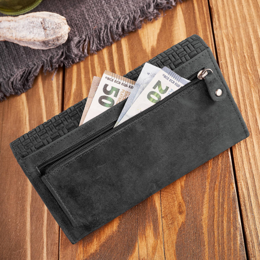 Portfel damski skórzany w stylu vintage duży czarny T-109-HBL