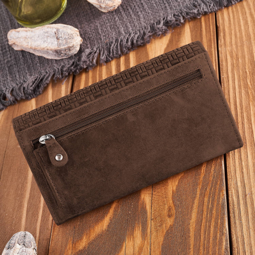 Portfel damski skórzany w stylu vintage duży brązowy T-109-HBR