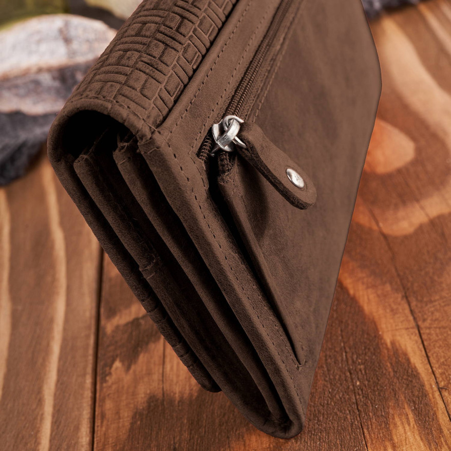 Portfel damski skórzany w stylu vintage duży brązowy T-109-HBR