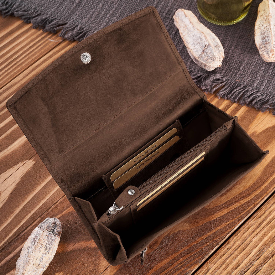 Portfel damski skórzany w stylu vintage duży brązowy T-109-HBR