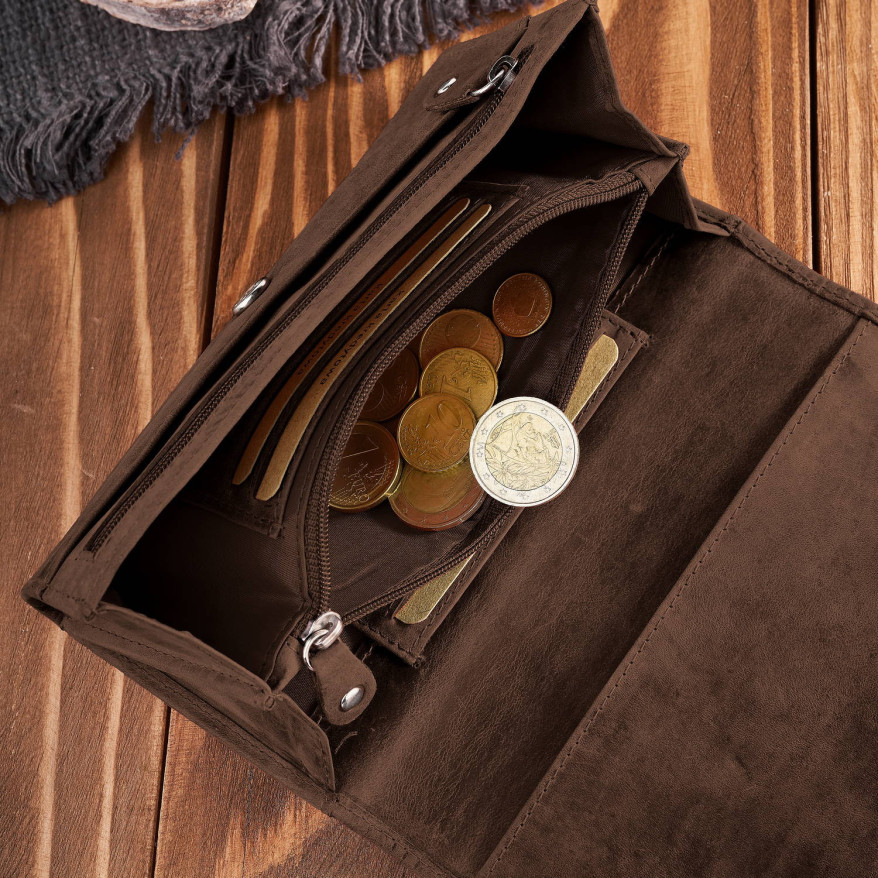 Portfel damski skórzany w stylu vintage duży brązowy T-109-HBR