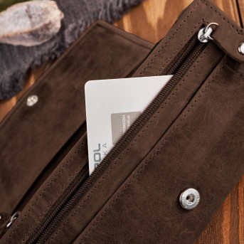 Portfel damski skórzany w stylu vintage duży brązowy T-109-HBR