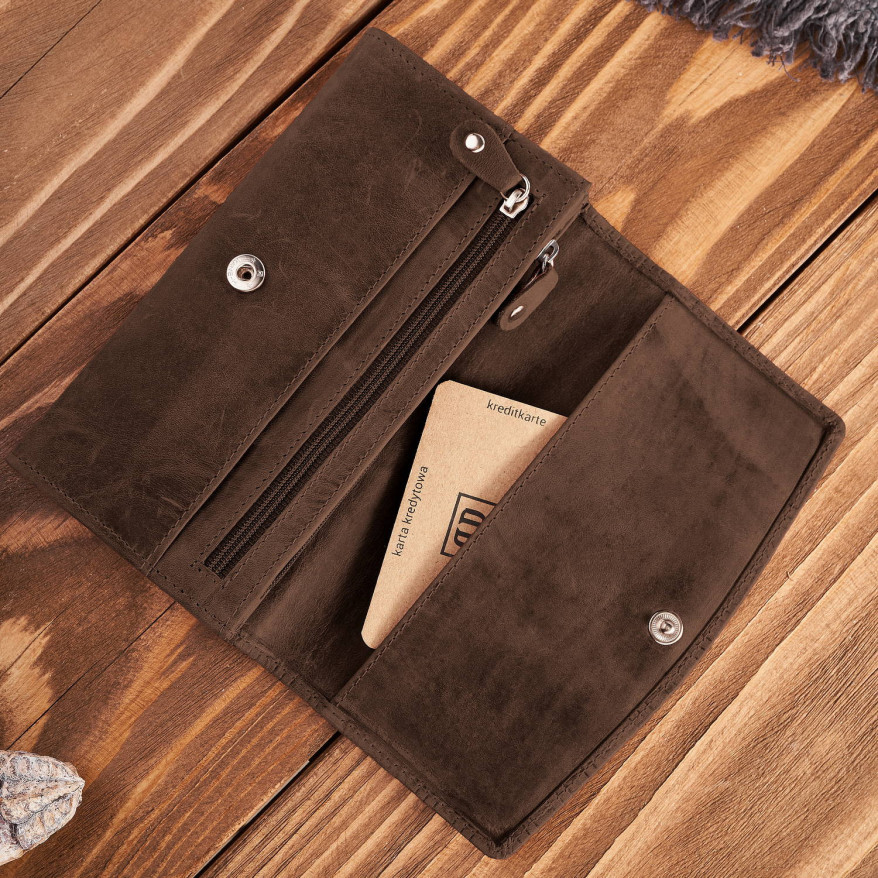 Portfel damski skórzany w stylu vintage duży brązowy T-109-HBR