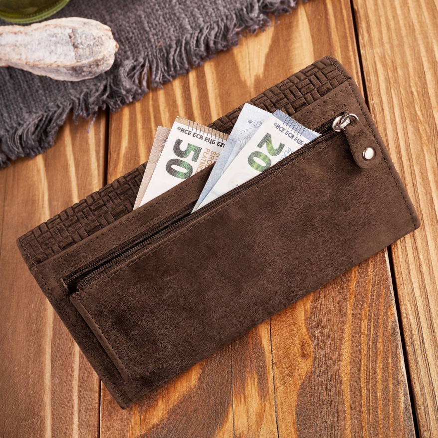 Portfel damski skórzany w stylu vintage duży brązowy T-109-HBR