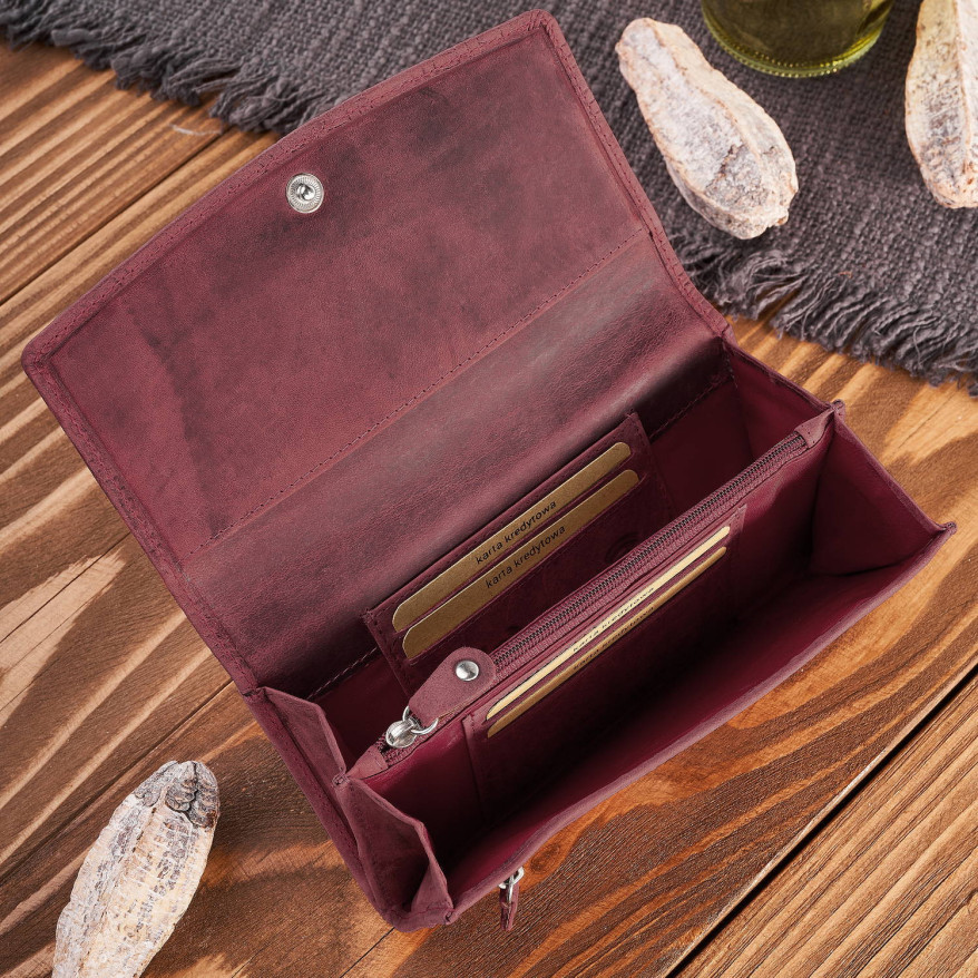 Portfel damski skórzany w stylu vintage duży różowy T-109-HCH