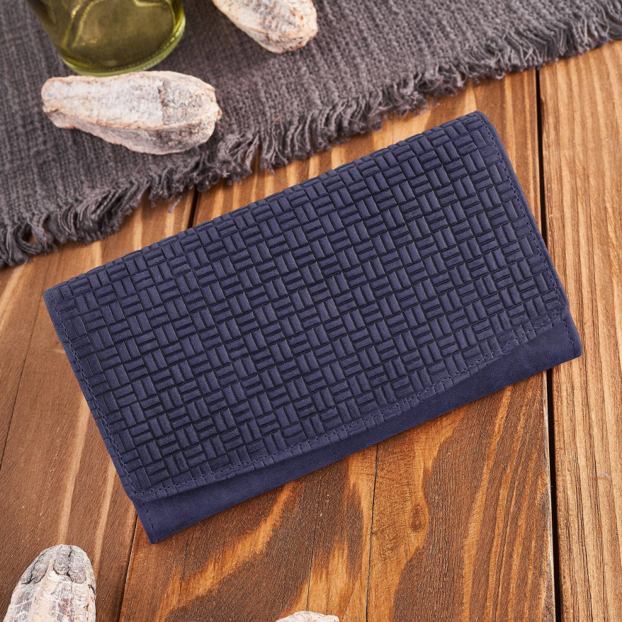 Portfel damski skórzany w stylu vintage duży granatowy T-109-HDB