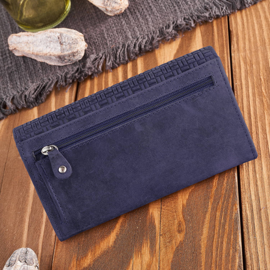 Portfel damski skórzany w stylu vintage duży granatowy T-109-HDB