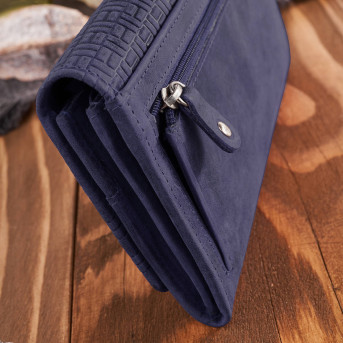 Portfel damski skórzany w stylu vintage duży granatowy T-109-HDB