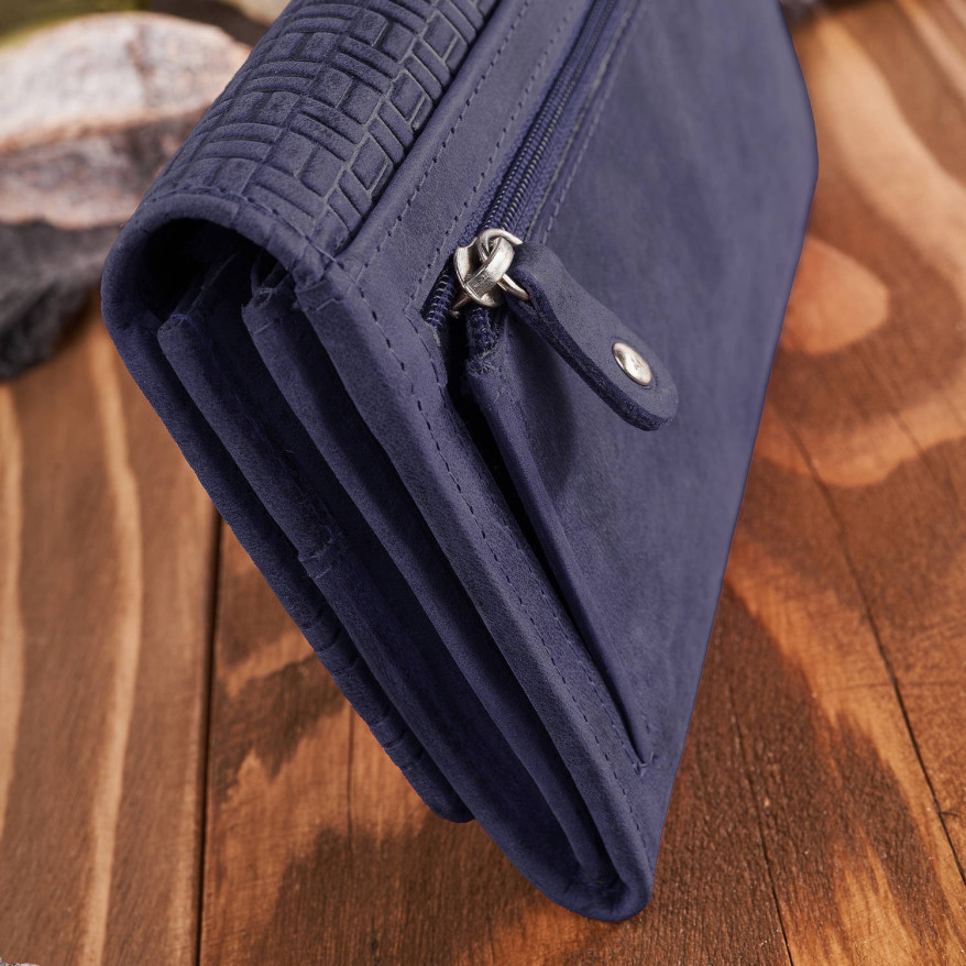Portfel damski skórzany w stylu vintage duży granatowy T-109-HDB