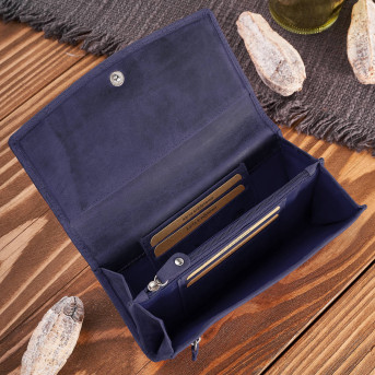 Portfel damski skórzany w stylu vintage duży granatowy T-109-HDB