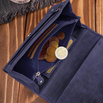 Portfel damski skórzany w stylu vintage duży granatowy T-109-HDB