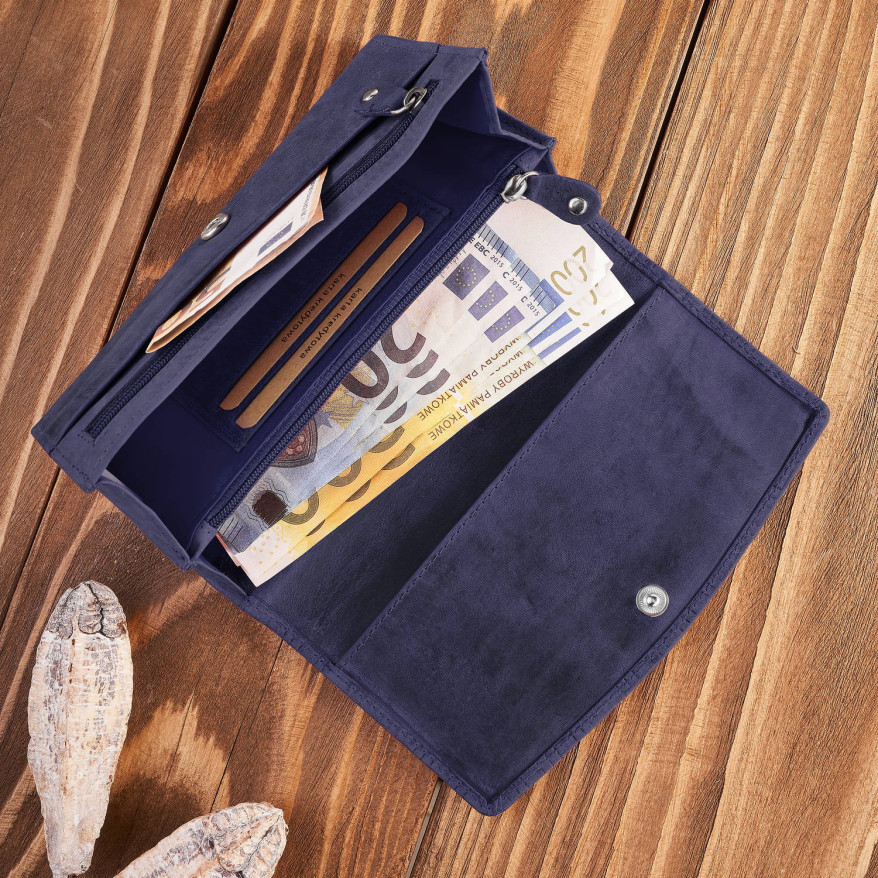 Portfel damski skórzany w stylu vintage duży granatowy T-109-HDB