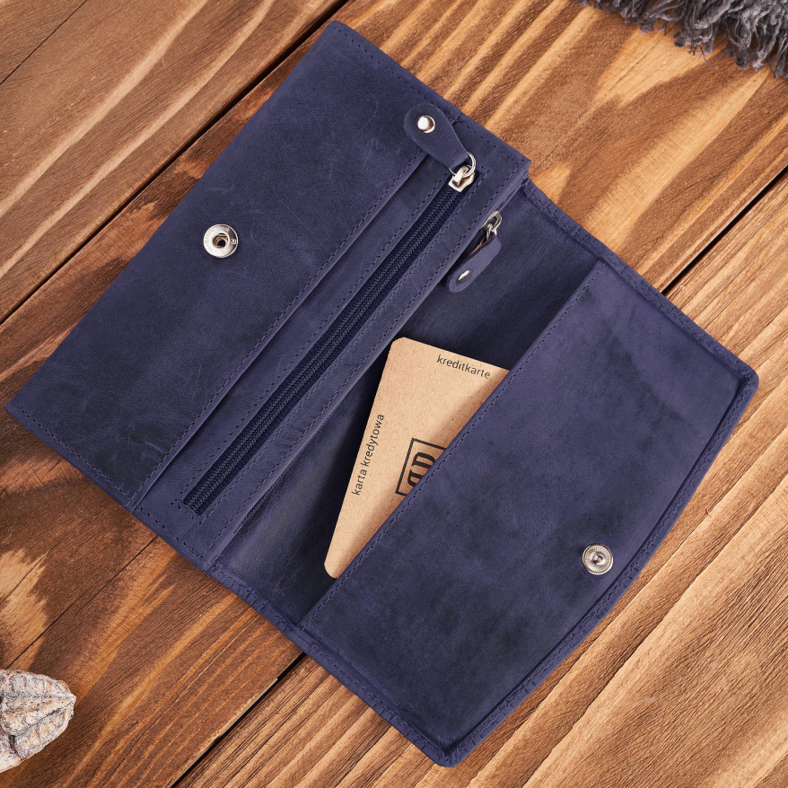 Portfel damski skórzany w stylu vintage duży granatowy T-109-HDB