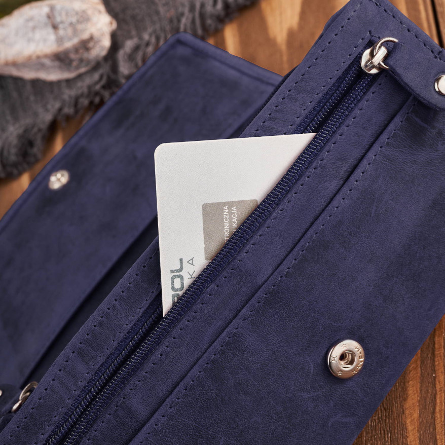 Portfel damski skórzany w stylu vintage duży granatowy T-109-HDB
