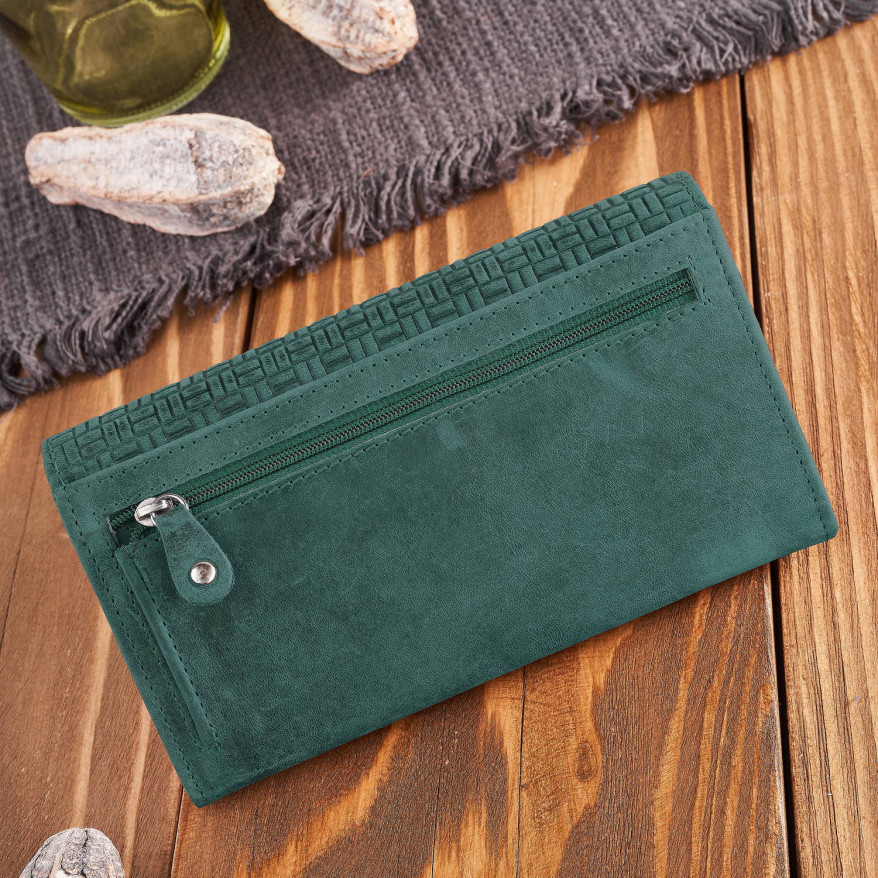 Portfel damski skórzany w stylu vintage duży zielony T-109-HGR