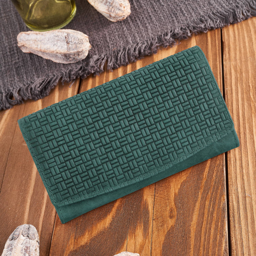 Portfel damski skórzany w stylu vintage duży zielony T-109-HGR