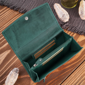 Portfel damski skórzany w stylu vintage duży zielony T-109-HGR