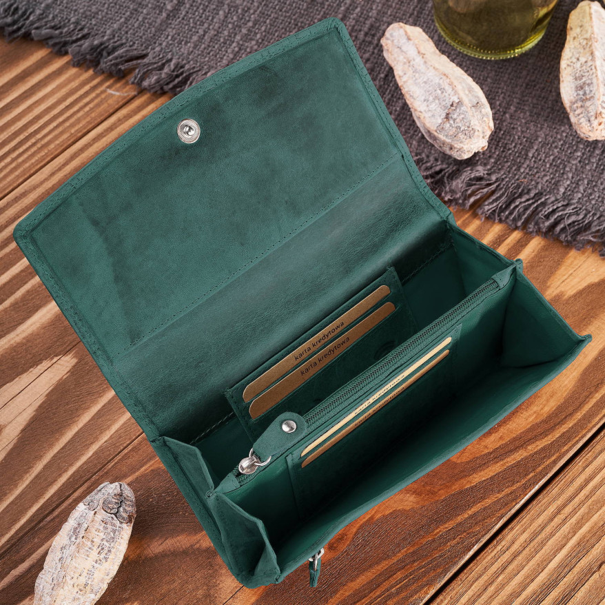 Portfel damski skórzany w stylu vintage duży zielony T-109-HGR