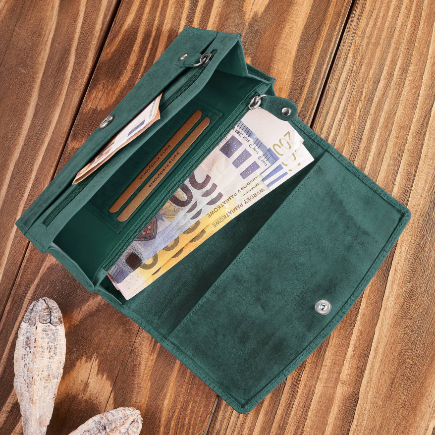 Portfel damski skórzany w stylu vintage duży zielony T-109-HGR